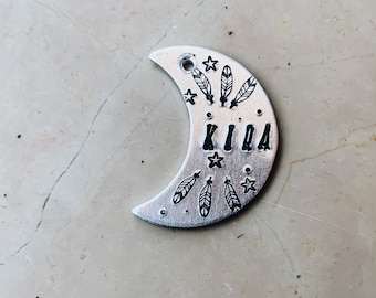 Handmade Luna dog tag, personalized tag, stars tag, moon tag, identification tag