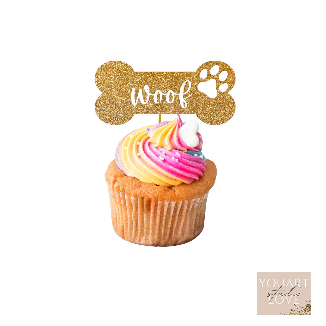 Dog Bone Birthday Cupcake Toppers Bog Cupcake Toppers Dog Etsy