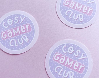 Cosy Gamer Club Vinyl Sticker, Laptop Die Cut Decal, 2 inch sticker