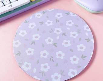 Pink Floral Mouse Mat, Cute Flower Mouse Pad, Circle Mouse Mat, Office Accessories, Gamer Gifts, Premium Thick 5mm Desk Mat