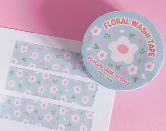 Blue Floral Washi Tape, Flower Paper Tape, Cute Deco Tape, Pretty Journalling Tape, Decorative Tape for Bullet Journals and Planners