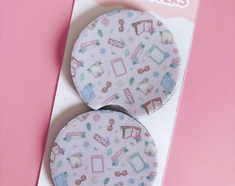 Bookish Car Coasters Set of 2, Neoprene Cup Holder Inserts for Book Lovers, Cute Car Accessories