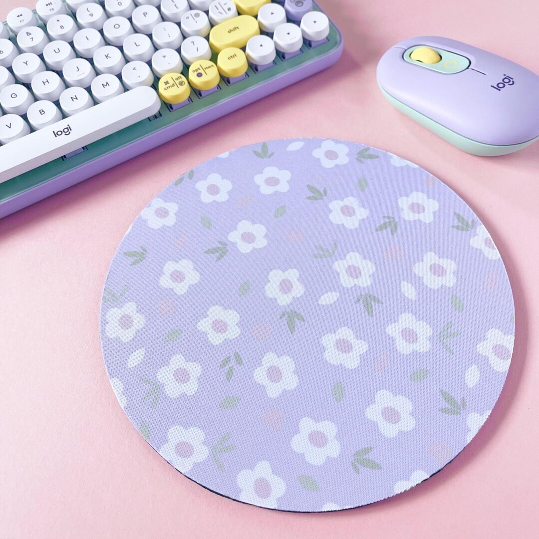 Lilac Floral Mouse Mat, Cute Flower Mouse Pad, Circle Mouse Mat, Office ...