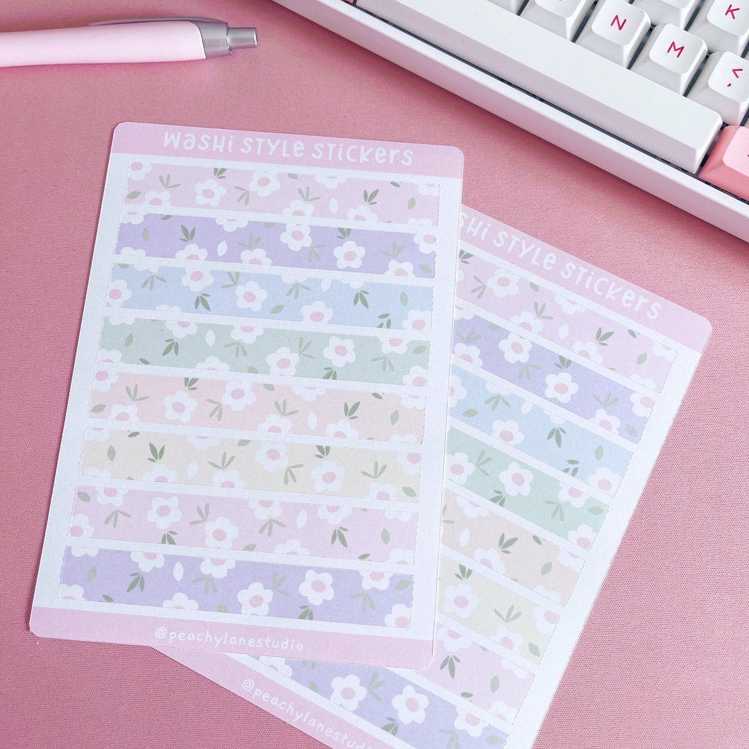 Washi Tape Sticker Sheet Cute Floral Stickers Themed Etsy