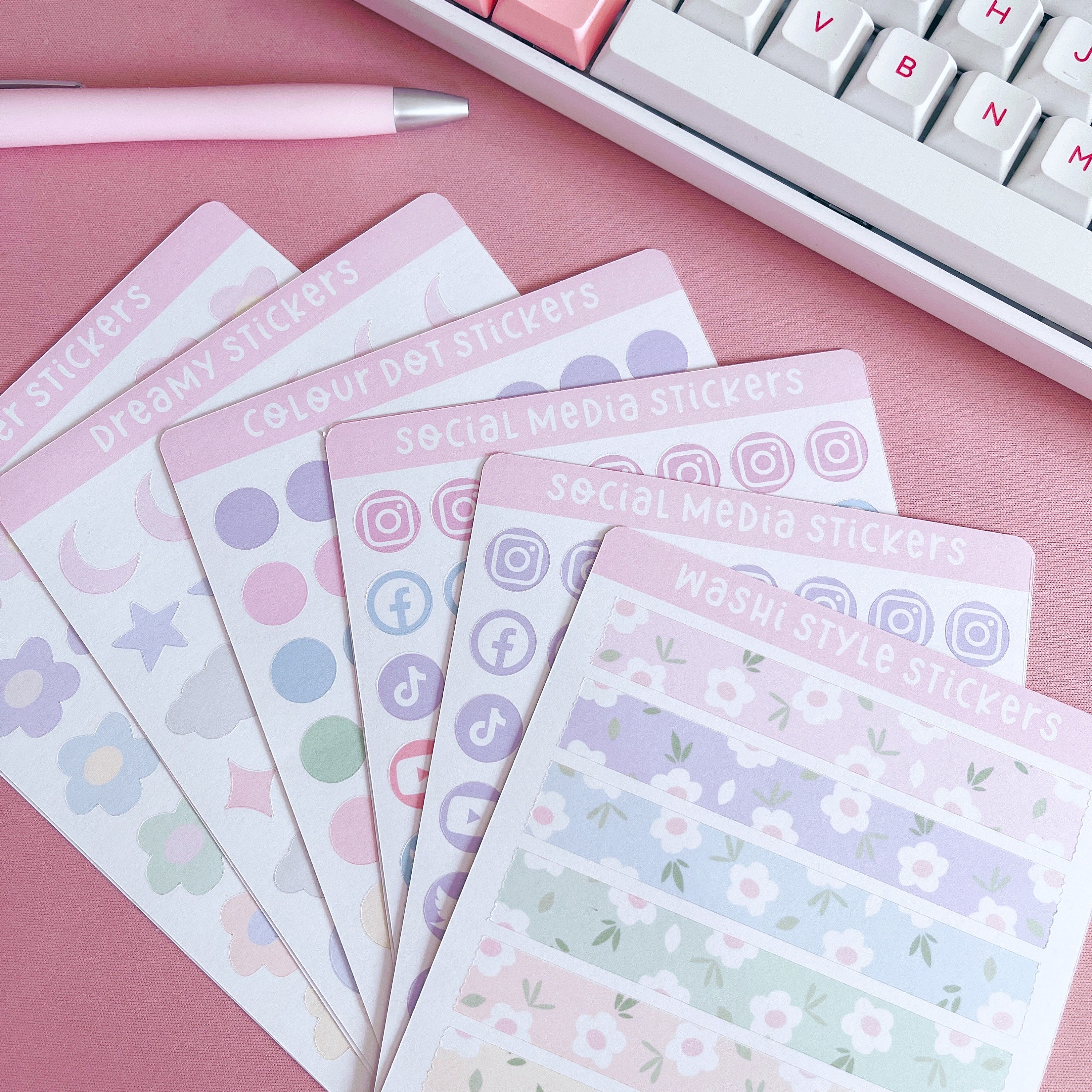 Washi Tape Sticker Sheet, Cute Floral Stickers, Themed Handmade ...