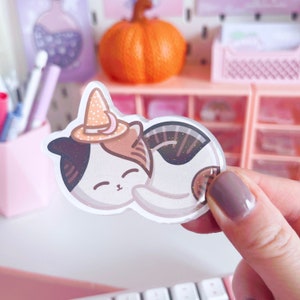 Aimant acrylique pailleté chat endormi, aimant de réfrigérateur Halloween, aimant mignon kawaii