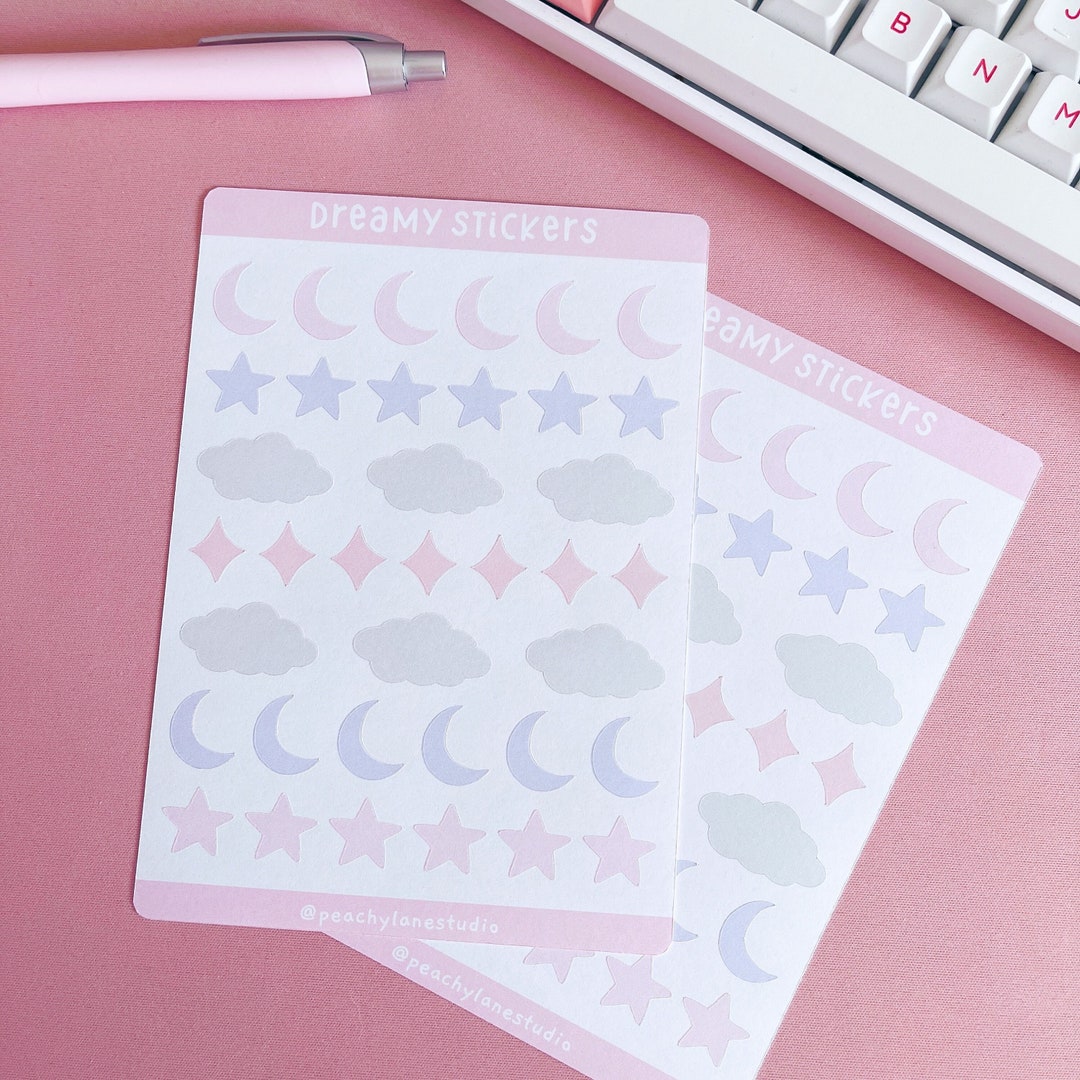Dreamy Sticker Sheet, Stars Moon and Cloud Stickers, Themed Handmade ...