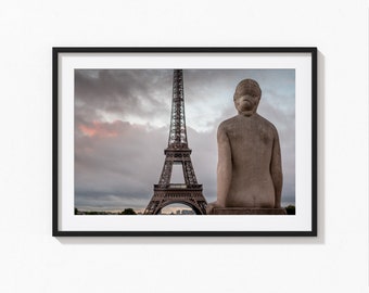 Paris photo, La Femme statue the Eiffel Tower in the background. Gift for her. Gift for wife. Bedroom wall art.