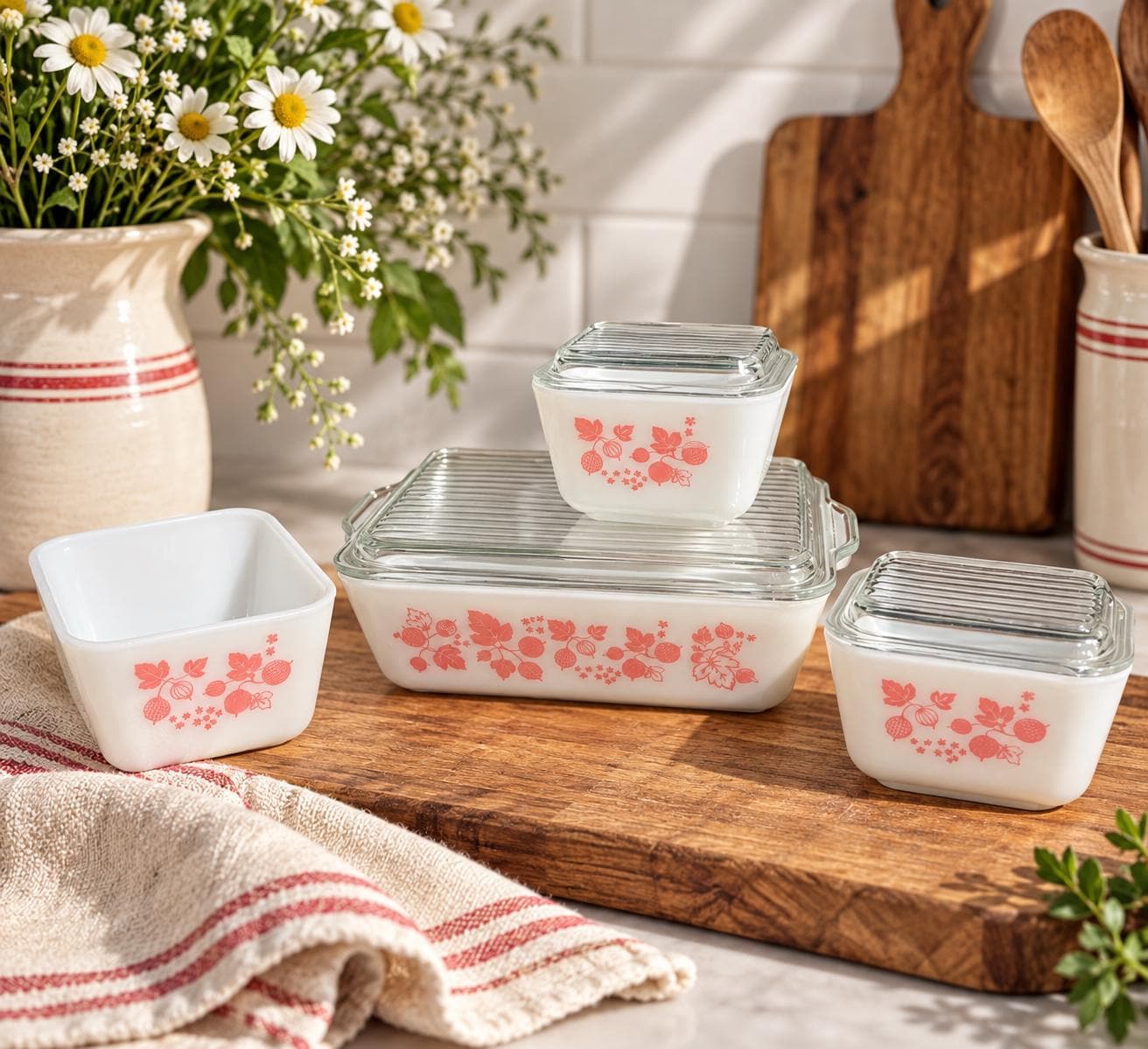 Pyrex リフリジレーター　M２個　Ｓ４個　グーズベリー Pyrex Pink Gooseberry Refrigerator Dish - Etsy