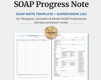 SOAP-Fortschrittsnotizvorlage, bearbeitbares Word-Dokument, Super Gegenstand des Projekts, Therapeuten-Dokumentation