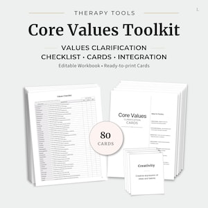 Core Values Toolkit – Editable Values Clarification Workbook & 80 Printable Value Cards