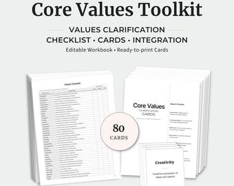 Core Values Toolkit – Editable Values Clarification Workbook & 80 Printable Value Cards