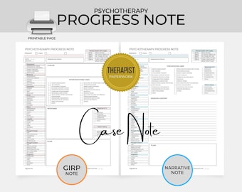 Sjabloon voortgangsnota psychotherapie, afdrukbare casusnota, formulier privépraktijk, geestelijke gezondheid, papierwerk therapeut