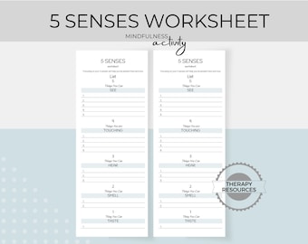 5 Senses Worksheet, Mindfulness Activity, Acceptance and Commitment Therapy, Reducing Anxiety Worksheet