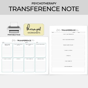Transference Note Printable, Therapist Process Note, Session Notes, Therapy Tool