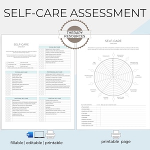 Self-Care Checkup Template Editable, Self-Care Check-in Printable, Mental Health Assessment Tools, Resources for Therapy Clients