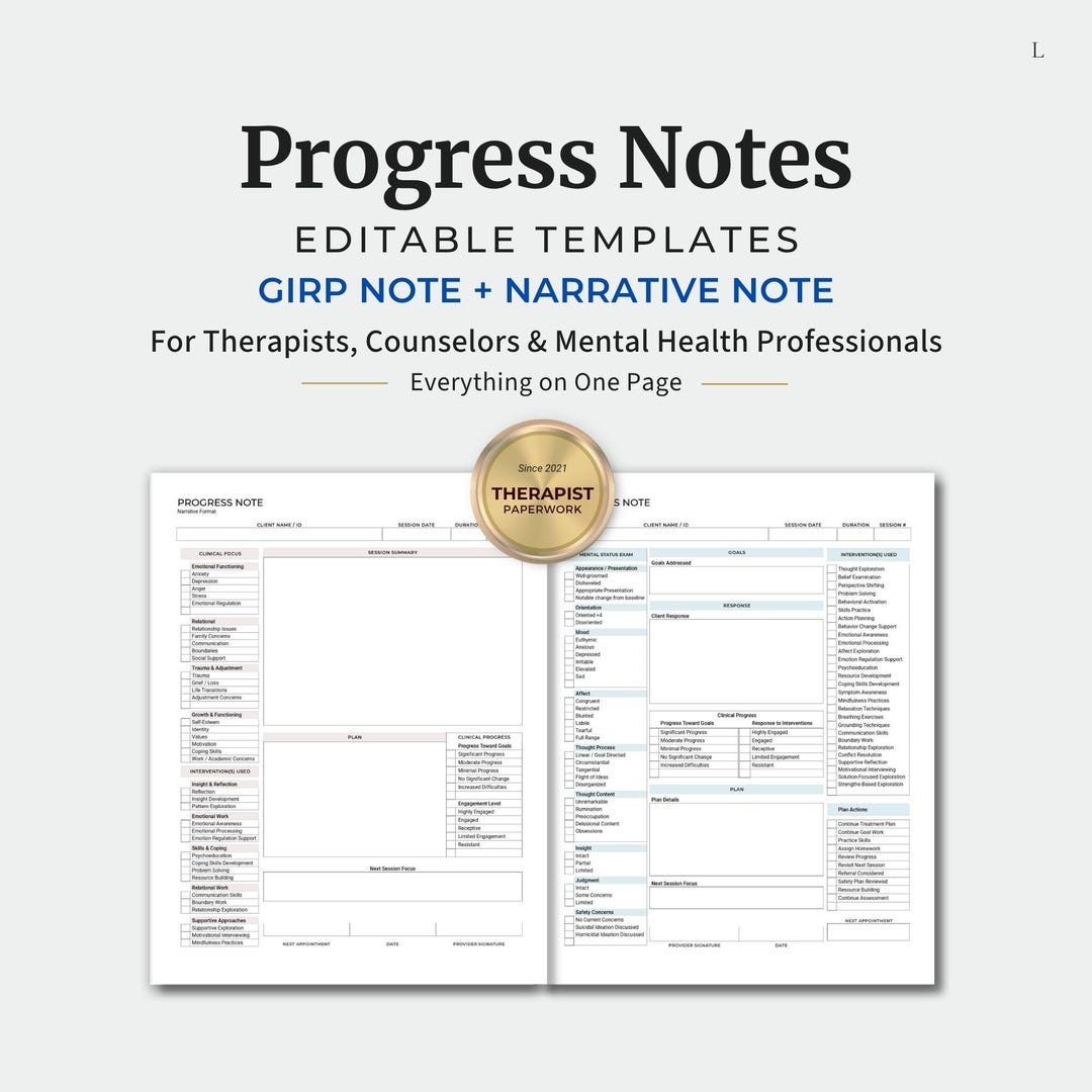 Girp Progress Note Example Pdf Progress Note Templates – GIRP & Narrative, Editable Word, Therapy ...