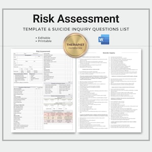 Risk Assessment Template, Suicide Inquiry Questions (Fillable, Editable, Printable)