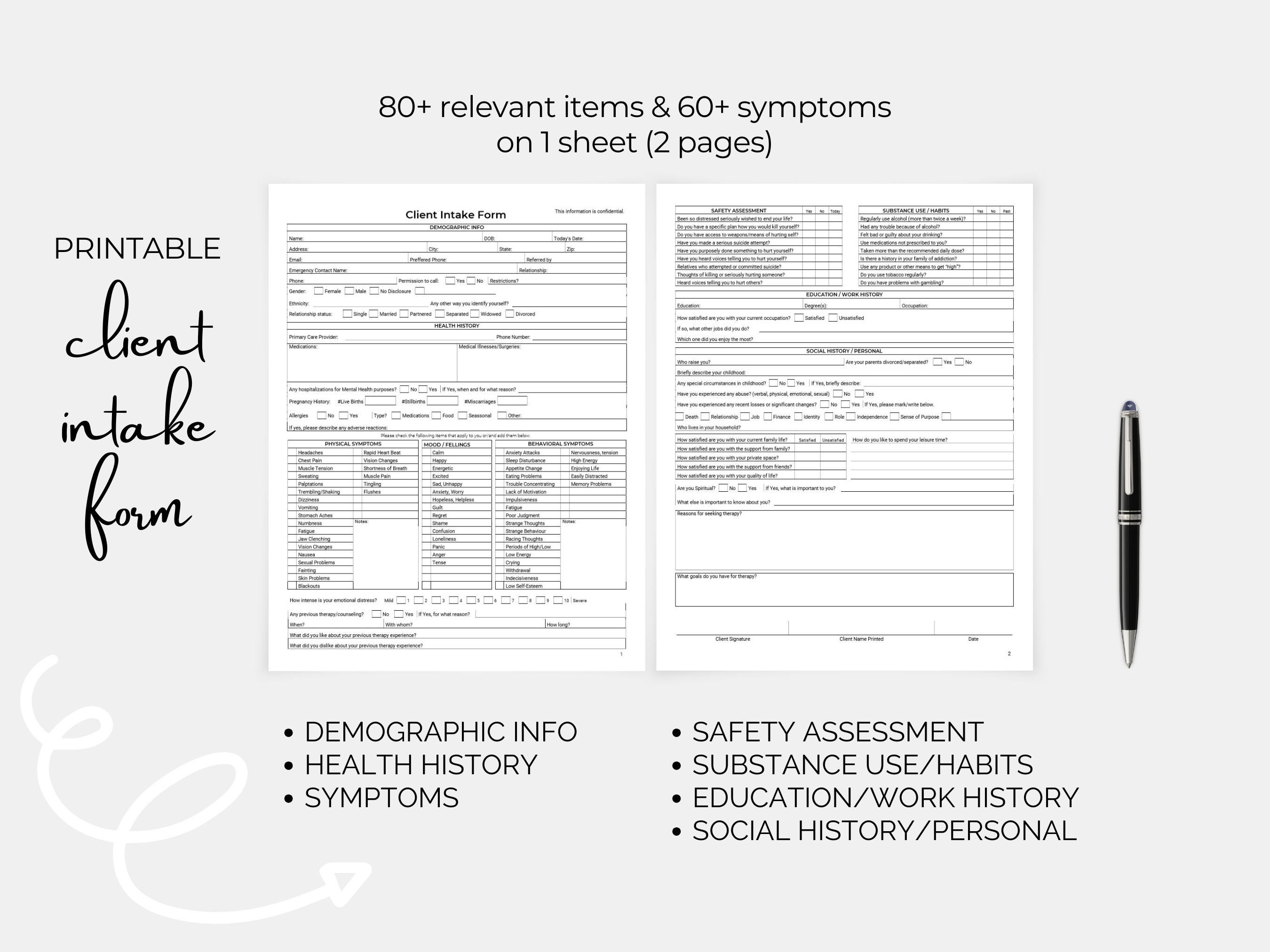 Intake Report Example Client Intake Form Printable, Therapy Office Documentation, Counseling ...