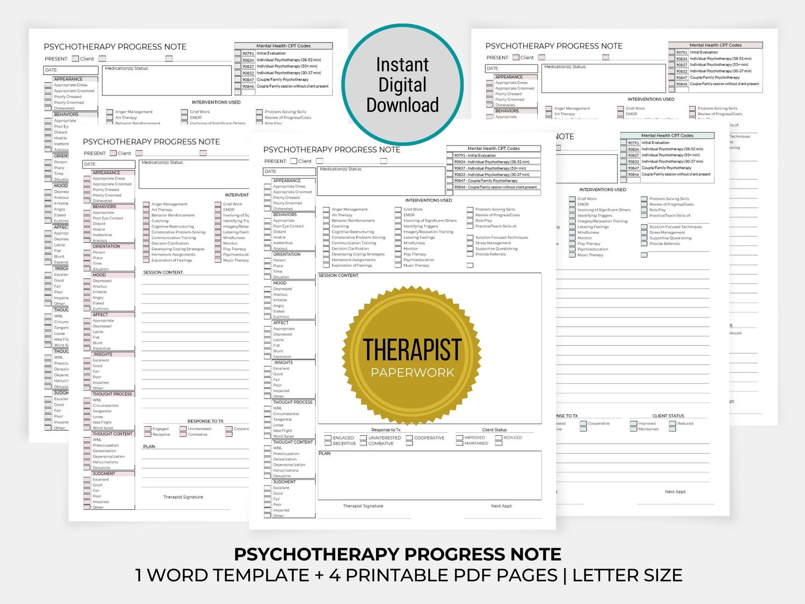 Psychotherapy Progress Note Template Narrative Note Therapy Etsy