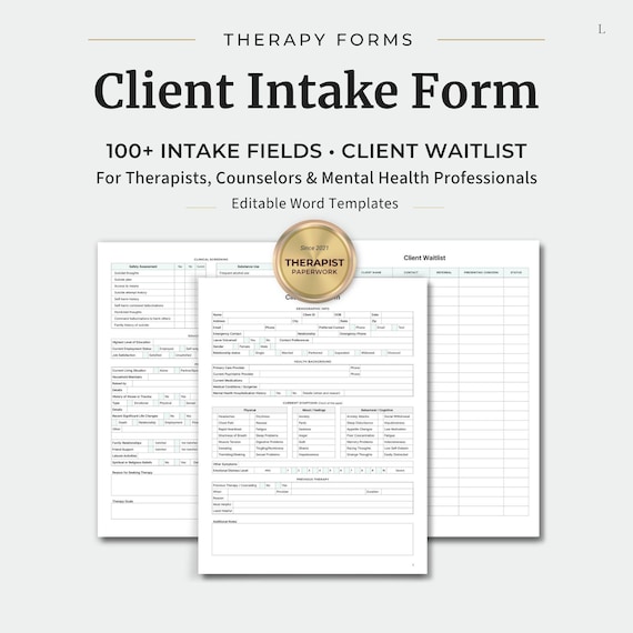 Client Intake Form Template + Waitlist Tracker, Therapy Practice Documentation, Editable Word (.docx)