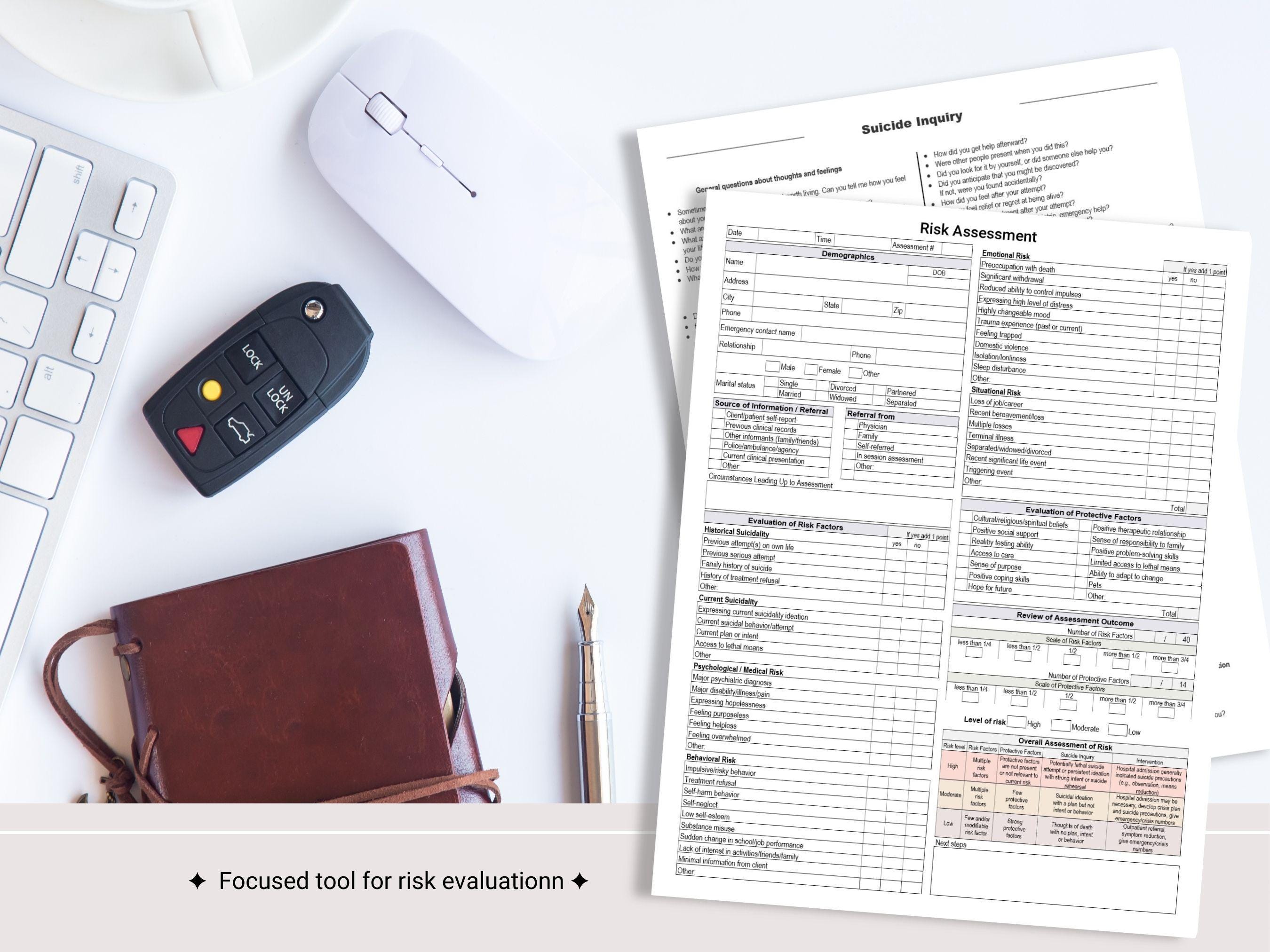 Risk Assessment Template, Suicide Inquiry Questions (fillable, Editable ...