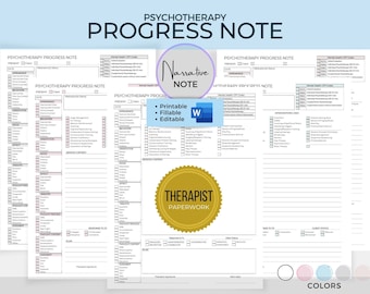 Plantilla de nota de progreso de psicoterapia, nota narrativa, documentación de la práctica terapéutica, documentación del terapeuta