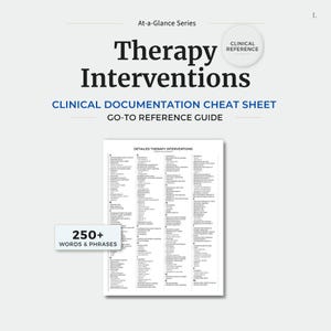 Therapy Interventions List, Clinical Terms Cheat Sheet, Progress Note Reference (Printable PDF)
