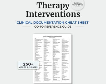 Lista över terapiinterventioner, fusklapp för kliniska termer, referens för framsteg (utskrivbar PDF)