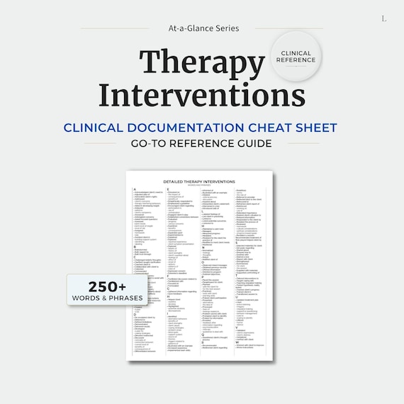 Therapy Interventions List, Clinical Terms Cheat Sheet, Progress Note Reference (Printable PDF)