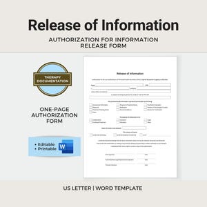 Release of Information, Therapy Practice Authorization Form (Word Form)
