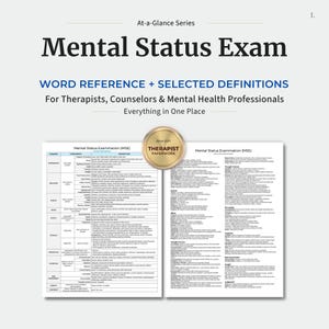 Mental Status Exam Word Reference, MSE Terminology Cheat Sheet, Editable Word (.docx)