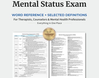 Ordreferens för tentamen om mental status, fusklapp för MSE-terminologi, redigerbart ord (.docx)