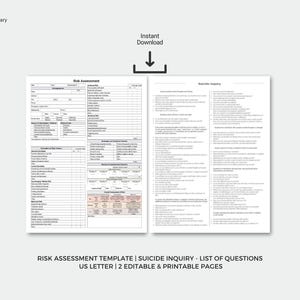 Risk Assessment Template, Suicide Inquiry Questions (fillable, Editable ...