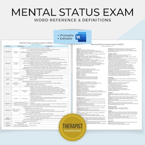 Referencia de palabras para el examen del estado mental, referencia de salud mental, hoja de referencia para el examen del estado mental, terminología del examen del estado mental