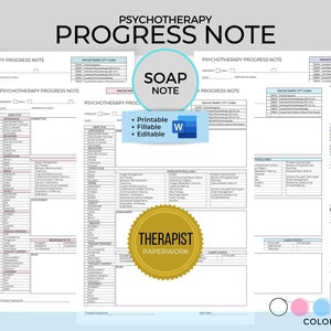 Psychotherapy Progress Note,  SOAP Note Word Template, Private Practice Form, Therapist Paperwork