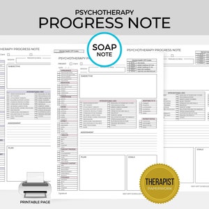 Soap Note, Psychotherapy Progress Note Template, Private Practice Forms, Mental Health,  Therapist Paperwork