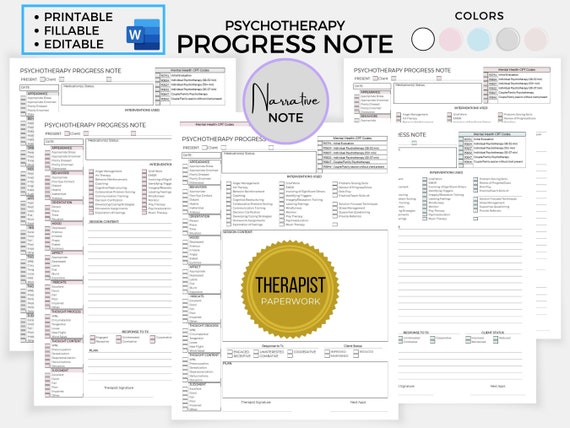 Psychotherapy Progress Note Template Narrative Note Therapy - Etsy