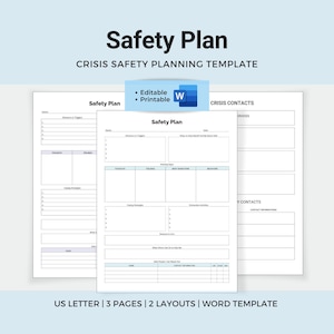 Safety Plan Template, Crisis Planning Tool, Coping Skills (Word Template)