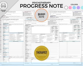 Plantilla de nota de progreso de psicoterapia, nota BIRP imprimible, documentación de práctica terapéutica, papeleo del terapeuta