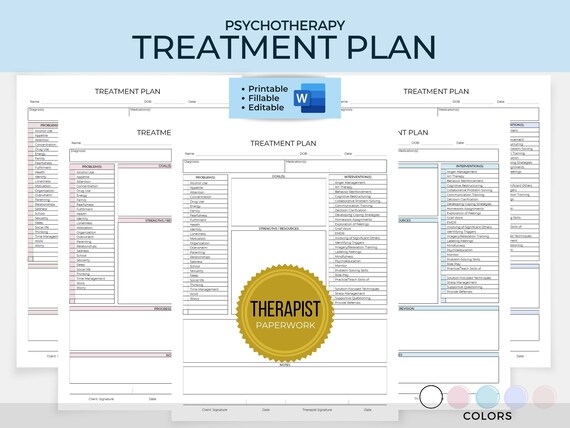 Psychotherapy Treatment Plan Editable, Word Template, Counseling Plan, Mental Health, Therapist Paperwork, Instant Digital Download