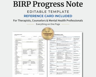 Progress Note Template – BIRP Format, Editable Word, Reference Card, Therapy Documentation