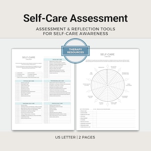 Evaluación de autocuidado, hoja de trabajo para el cliente de terapia, recurso para tareas de terapia (descarga digital)