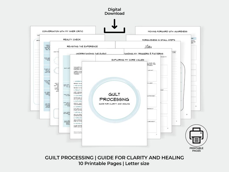 Guilt Processing Guide, Healing Guilt Worksheets, Guilt Self-reflection ...