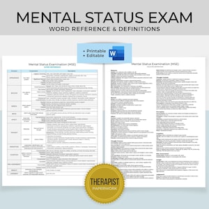 Mental Status Exam Word Reference, Mental Health Reference, MSE Cheat Sheet,  MSE Terminology