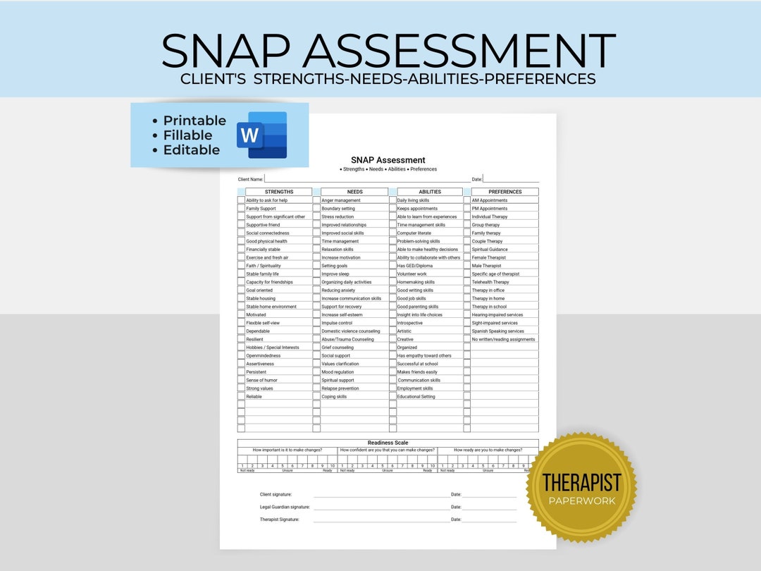 Strengths, Needs, Abilities, Preferences Assessment Template Fillable
