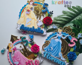 Custom Princess Cake Topper, Birthday Cake Topper, Personalize age and name, Birthday Girl, Cinderella, Sleeping Beauty, Belle