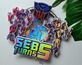 Custom Transformers Cake Topper, Birthday Cake Topper, Personalize age and name, Bumble Bee, Optimus Prime, LED, Light up Cake Topper