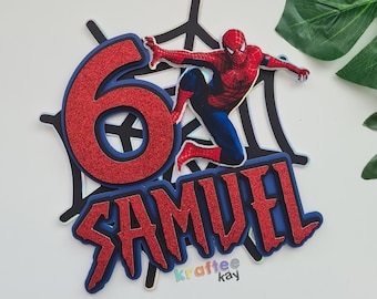 Topper de pastel de Spiderman personalizado, topper de pastel de cumpleaños, personalizar edad y nombre