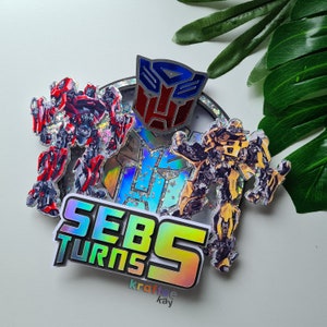 Topo de bolo Transformers personalizado, Topo de bolo de aniversário, Personalize idade e nome, Bumble Bee, Optimus Prime, LED, Topo de bolo iluminado